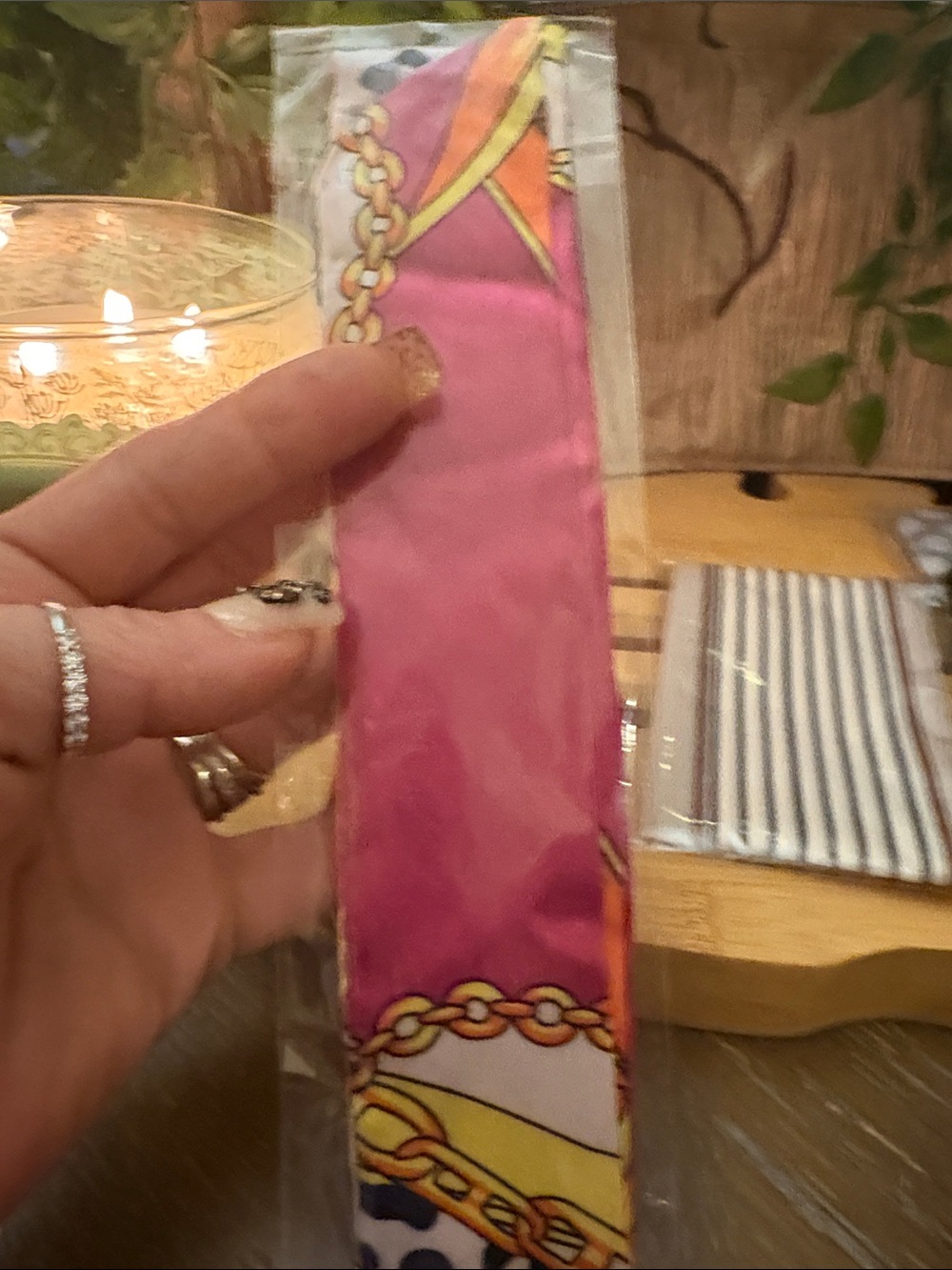BUNDLE Set of 3 SILK SCARVES - Bags, hair, neck -Pink, Black & Light Blue, $15 - Picture 2 of 8